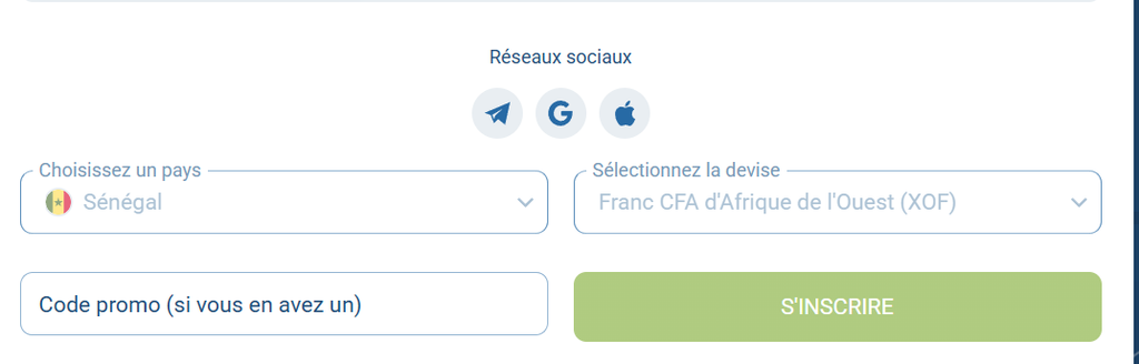 Inscription 1xBet via un réseau social