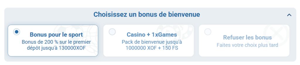 bonus de bienvenue